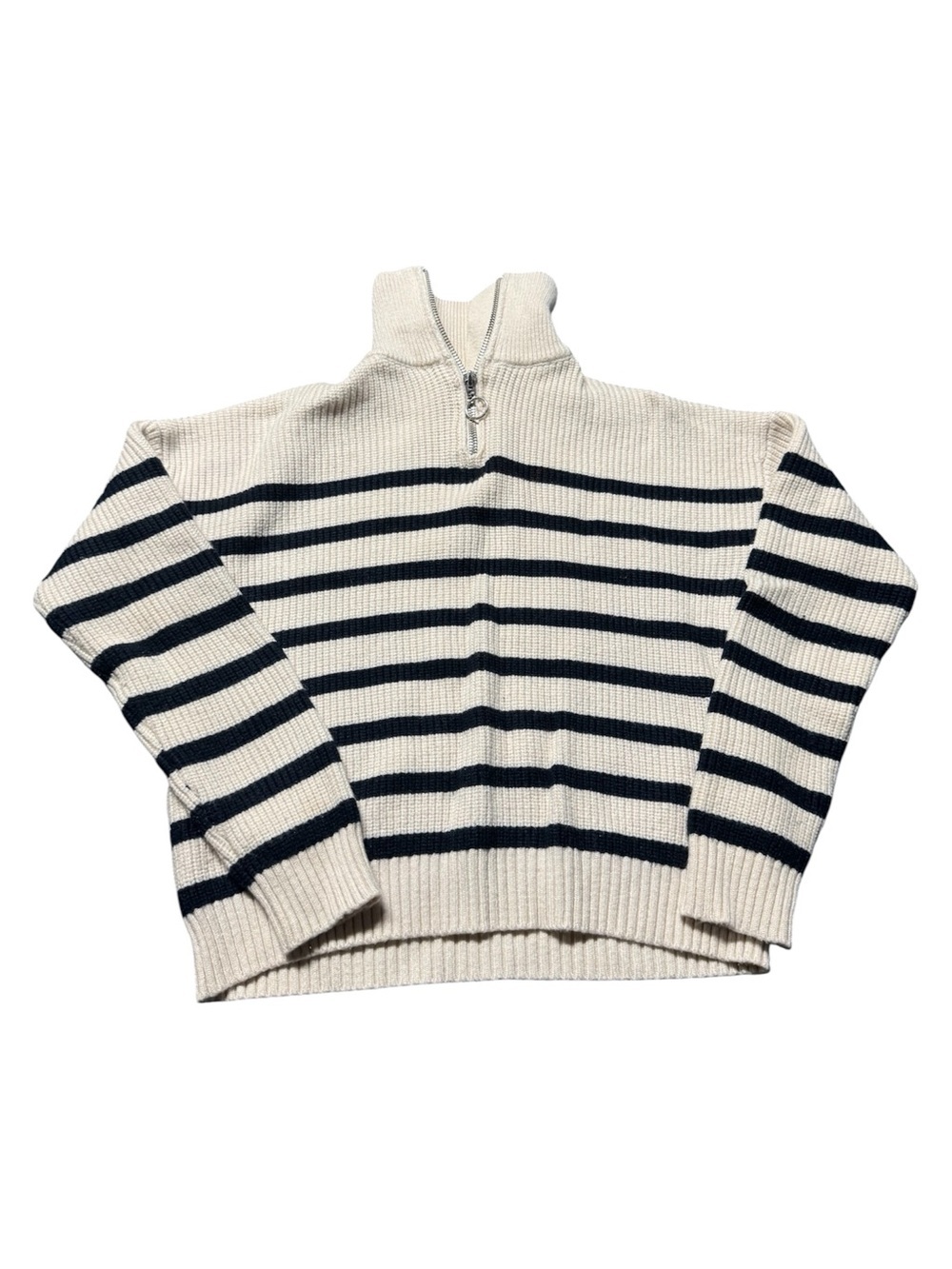 Girls Primark Striped Quarter Zip Knit Sweater Cream Navy Size 9-10Y